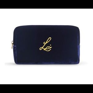 Lisa Eldridge velvet makeup pouch blue